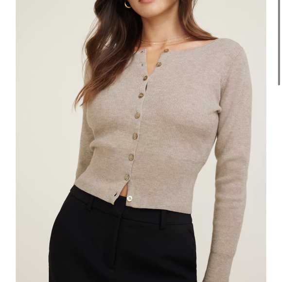 Dynamite Neutral Ribbed Button-Front Cardigan - Beige - Picture 2 of 3